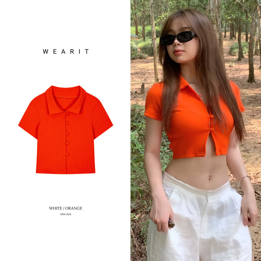 Áo thun croptop WEARIT thiết kế cổ bẻ sơ mi, kết hợp cúc dập, form ôm màu sắc đa dạng dễ phối