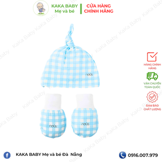 Set Mũ Nous bao tay kẻ caro cho bé