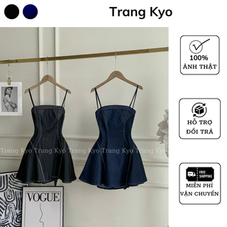 Váy Hai Dây Hở Lưng Trang Kyo Đầm 2 Dây Hở Lưng Xoè Dáng Ngắn Chất Liệu Denim Hàng Loại 1 VBB1919