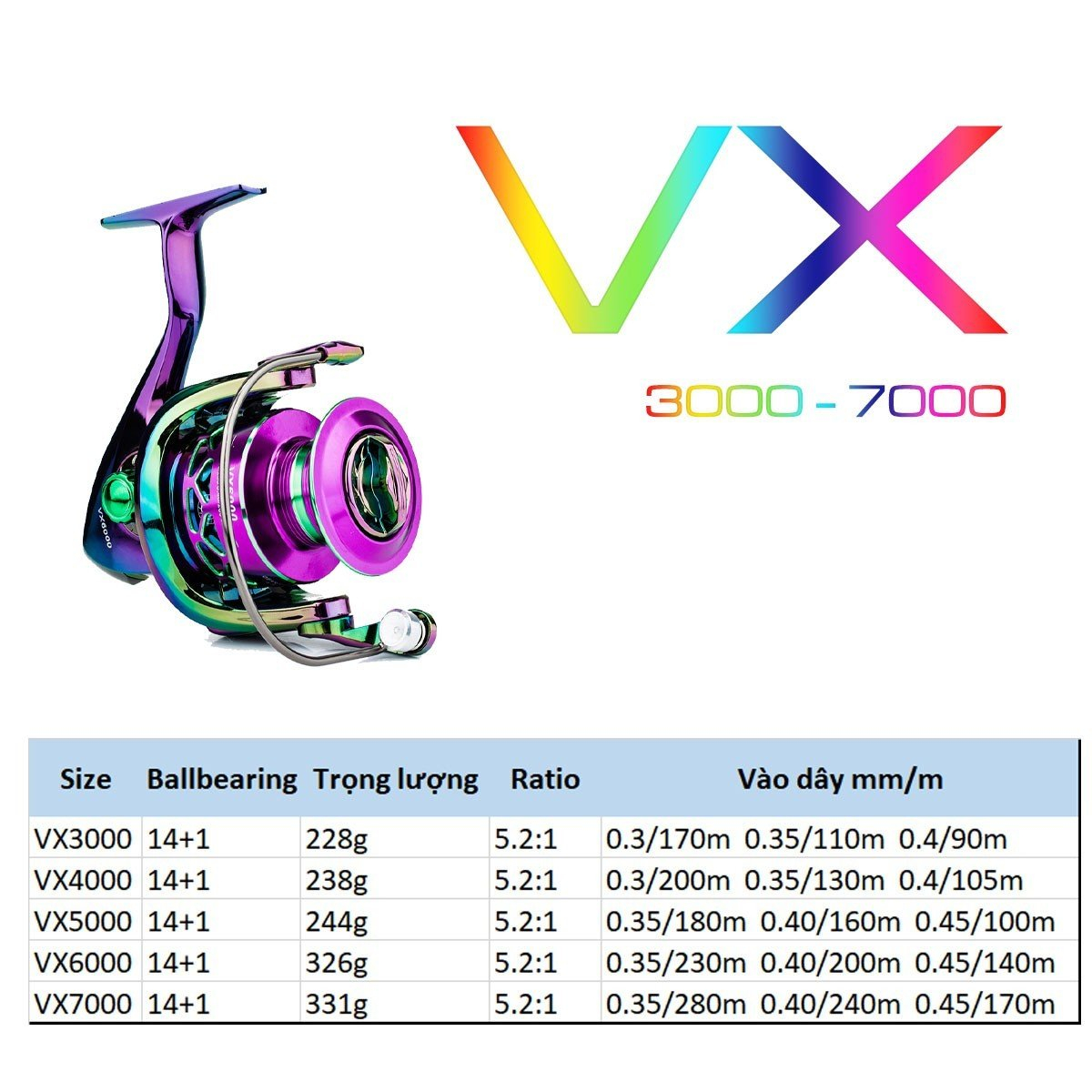 Máy câu cá titan VX máy câu đứng size 3000 đến 7000 êm mượt docaualam