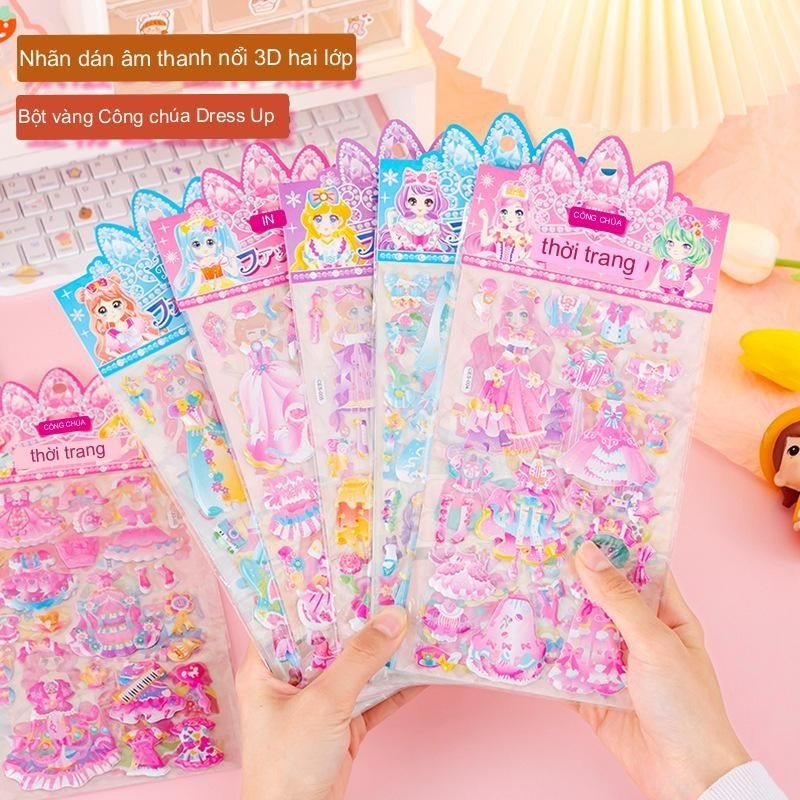 Hình Dán Sticker 2 Lớp Thay Trang Phục Công Chúa dành cho bé gái