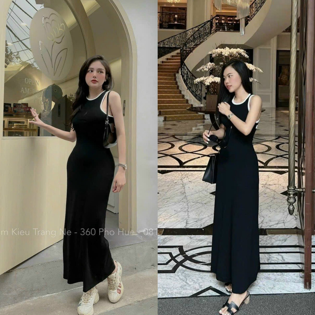 Đầm thun gân dáng maxi hai dây hở lưng ôm body tôn dáng phù hợp đi chơi, diện tiệc [670]