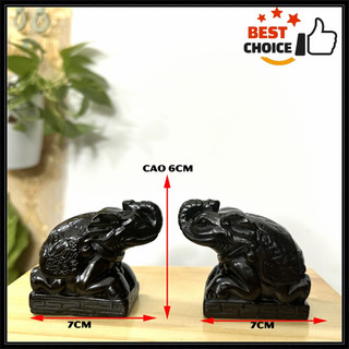 [Voi phong thủy] Combo 2 tượng voi đá trang trí phong thủy bàn làm việc mang may mắn cát tường - Màu Nâu đen - Cỡ mini
