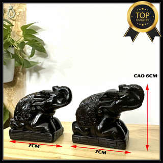 Combo 2 Tượng Voi Đá Trang Trí Phong Thủy Bàn Làm Việc - Màu Nâu Đen - Size Nhỏ Cao 6cm