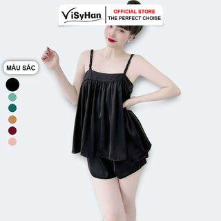 Bộ ngủ nữ visyhan bn05 dây lụa xước cao cấp mặc nhà áo 2 dây