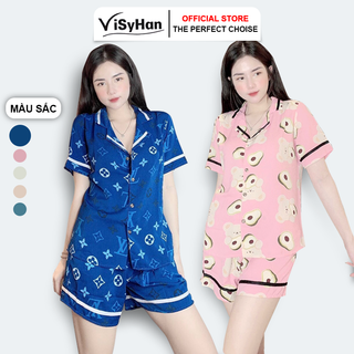 Bộ ngủ pyjama mặc nhà nữ lụa mango cộc tay visyhan bn04