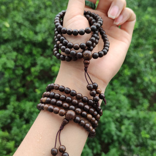 Vòng tay gỗ trầm hương tốc vườn chuỗi 108 hạt size 6/8mm mùi thơm dịu nhẹ bình an