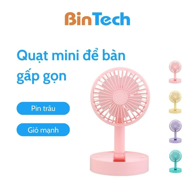 Quạt Tích Điện Để Bàn Gấp Gọn Bintech Có Thể Điều Chỉnh Độ Cao , 3 Tốc Độ Gió, Cổng Sạc USB Xoay 180 Độ Siêu Tiện Lợi