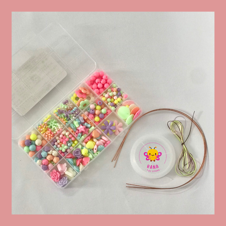 Bộ Xâu Vòng Hạt Cườm Siêu Xinh Loại 1, Hộp 15 Ô Vuông