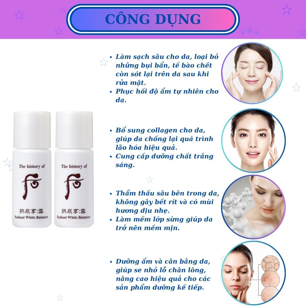 Nước hoa hồng dưỡng trắng và chống lão hoá Whoo Radiant White Balancer 5ml | BigBuy360 - bigbuy360.vn