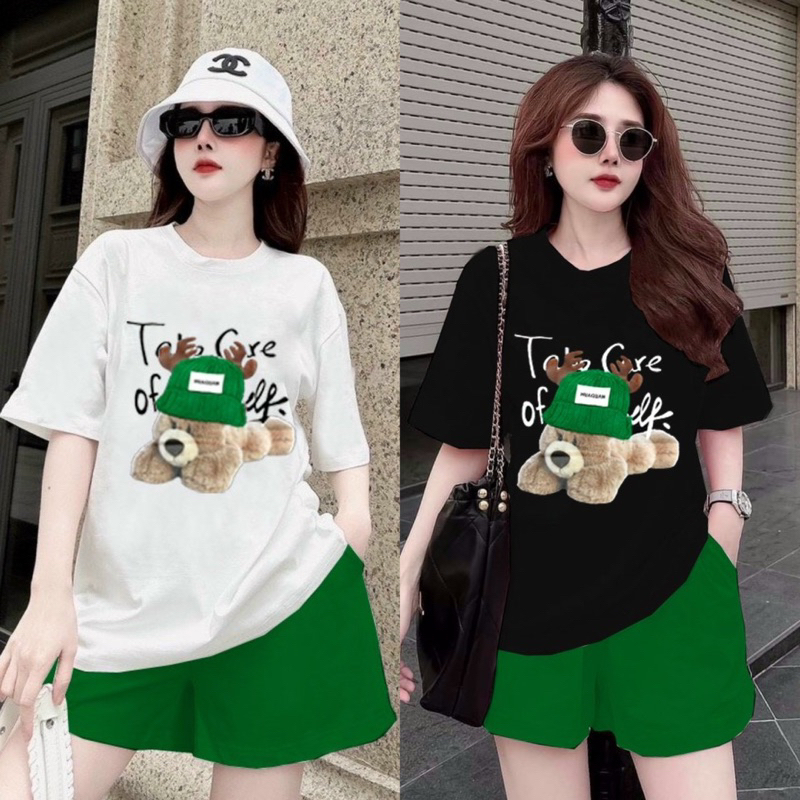 BỘ SHORT THUN COTTON THÊU GẤU NỔI