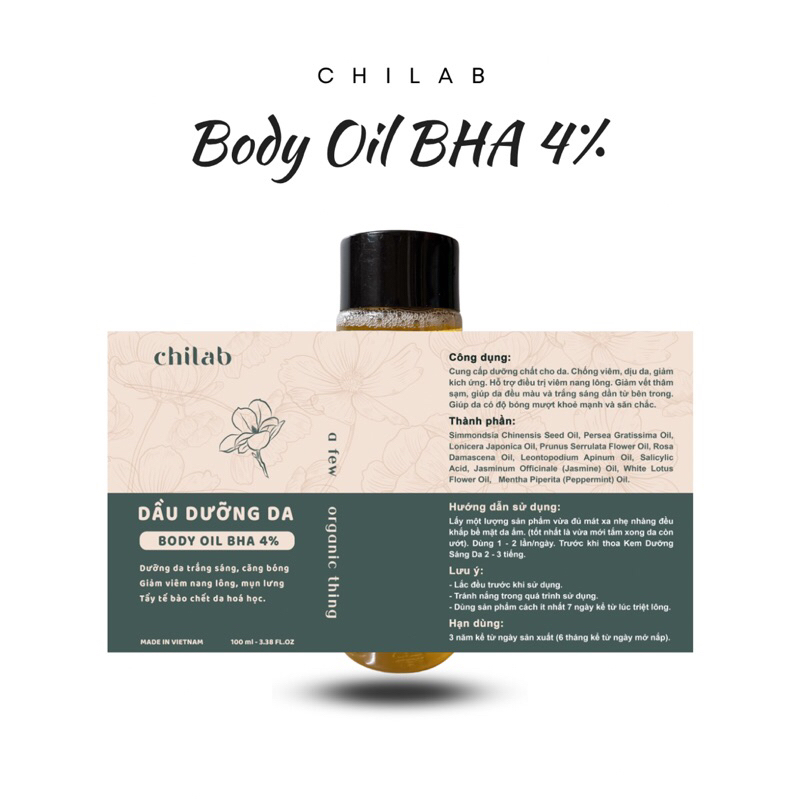 Dầu dưỡng cơ thể làm sáng da, tẩy tế bào chết hoá học CHILAB Body Oil giả.m viê.m nang lôn.g