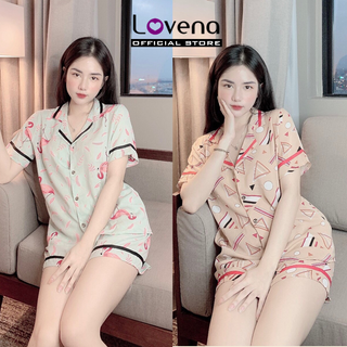 Bộ ngủ pyjama nữ mặc nhà lụa mango cộc tay lovena bn04