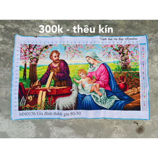 Tranh thêu, tranh đính đá gia đình thánh gia (120 x 65 cm) - (80 x 50 cm) - Y8328, Y8329, Mn0176, Mn0177, LV601