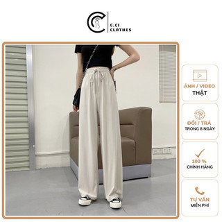 Quần Culottes ống suông rộng Cci chất thun tăm cạp chun lưng cao có dây rút