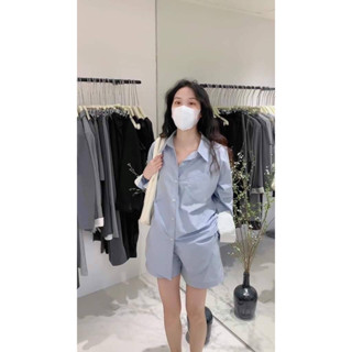  Set sơ mi xanh form rộng cá tính 