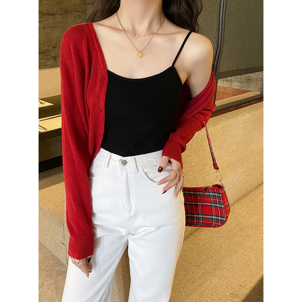 Áo hai dây nữ trơn, áo ba lỗ nữ trơn len tăm