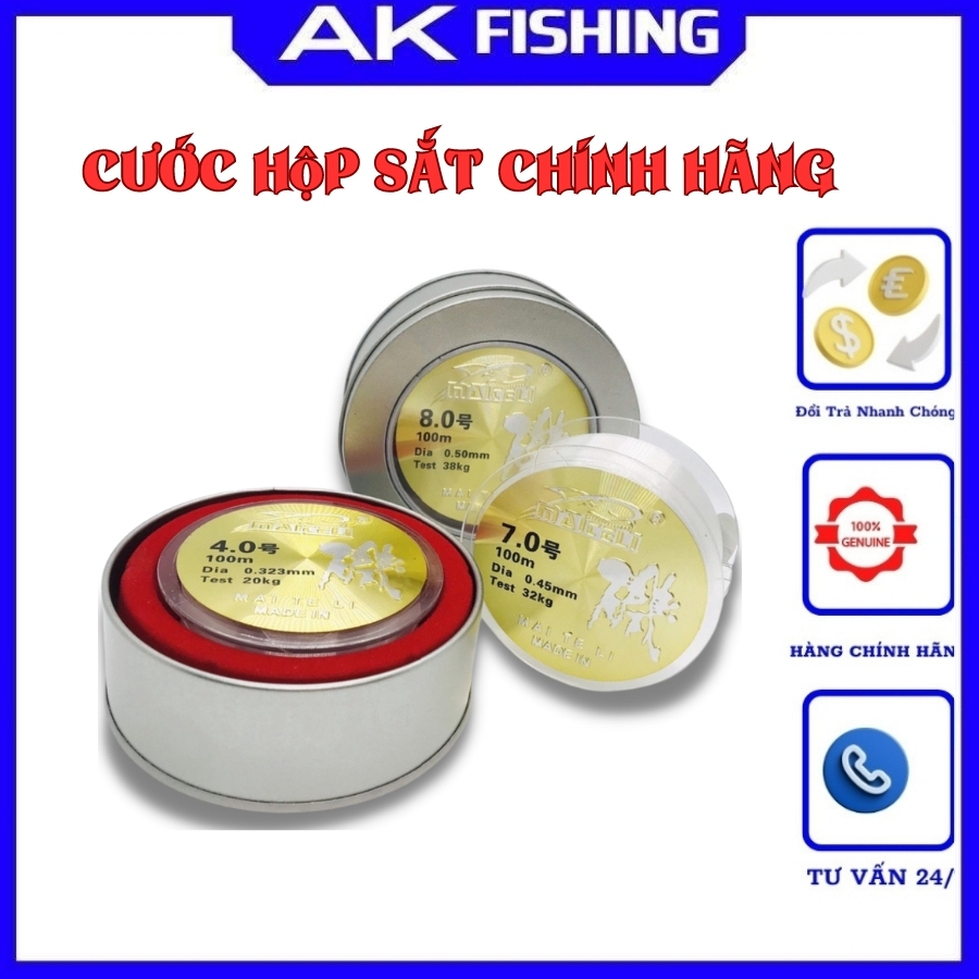 Cước câu cá hộp sắt Maiteli 100m siêu bền tàng hình dây cước dù chuyên câu đài câu lure câu đơn câu tay chính hãng giá