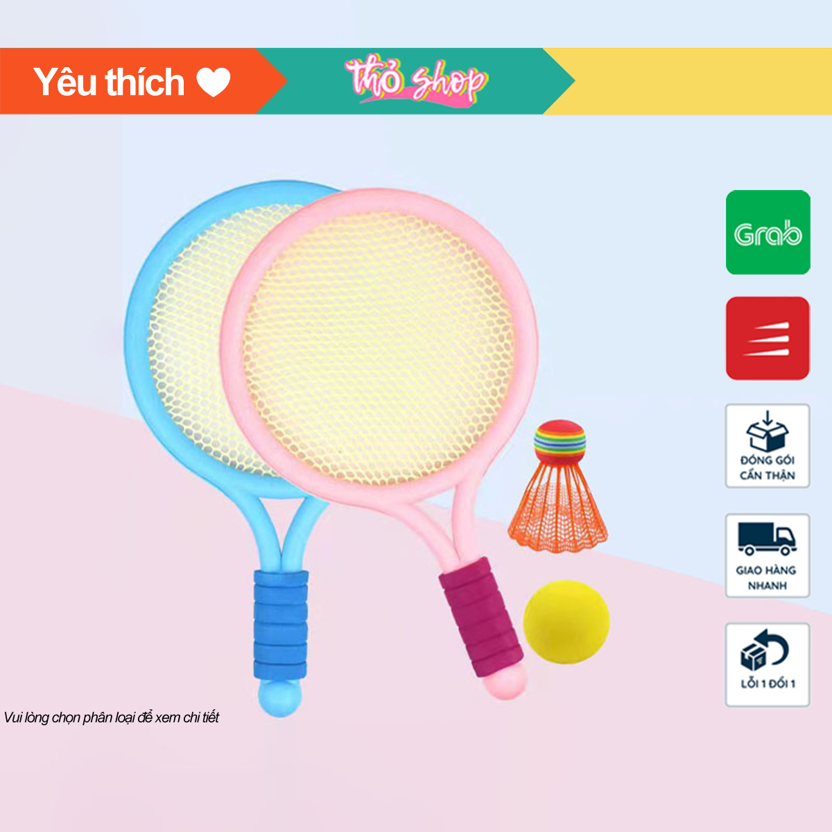 Đồ chơi vợt đánh tennis kèm 1 quả bóng tennis và 1 quả cầu lông cho bé - vợt cầu lông trẻ em