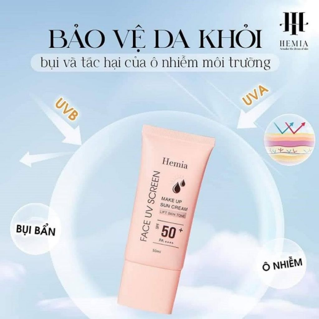 Kem chống nắng Hemia nâng tone trắng da kiềm dầu SPF50+++nhập khẩu chính hãng Hàn Quốc 50ml