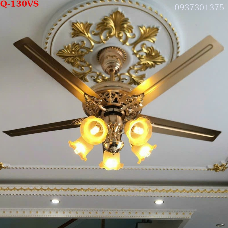 Quạt trần đèn trang trí phòng khách,động cơ DC có đảo chiều,sải cánh rộng 1m32 Tặng kèm bóng đèn led