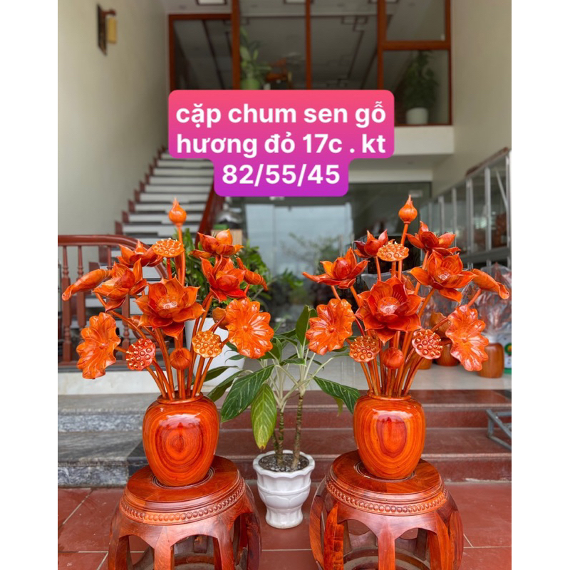 Bình hoa sen gỗ hương