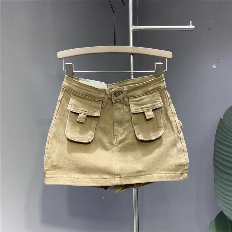 Chân váy jean túi hộp dáng chữ A có quần trong, Chân váy chữ A túi hộp vải jean có quần phong cách Ulzzang năng động