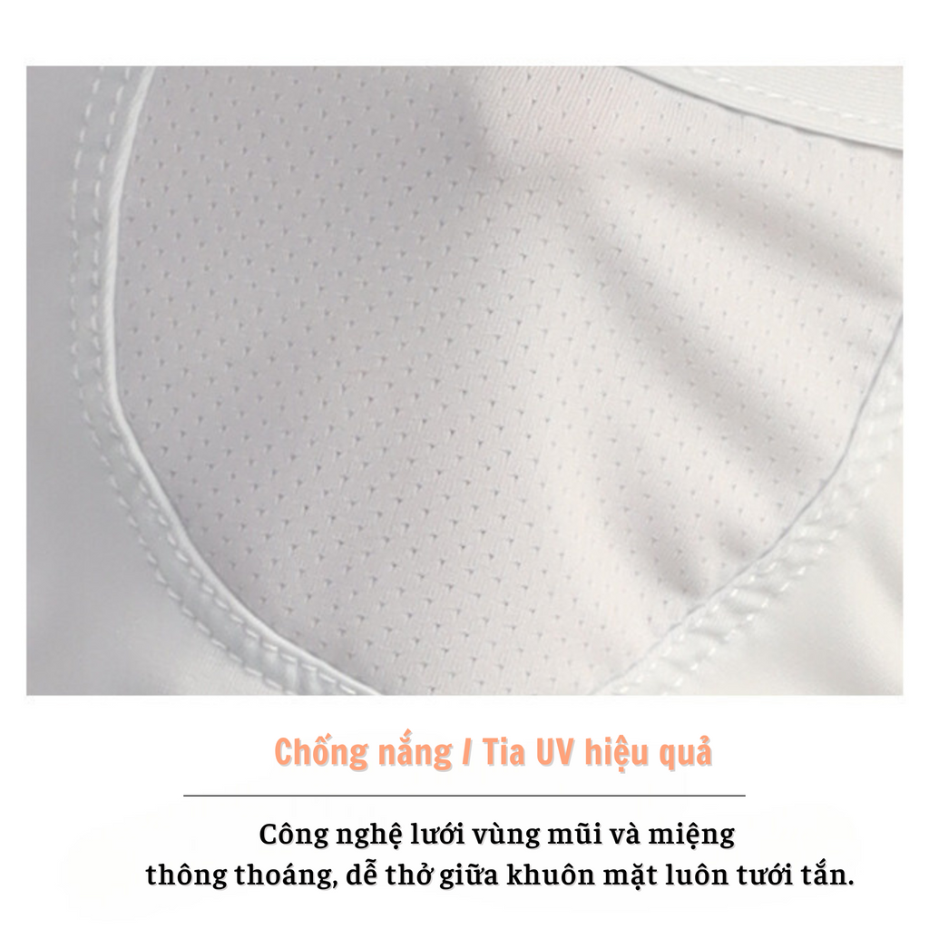 Khẩu trang chống nắng tia UV che kín mặt nữ có vành mũ, vải lụa băng mát lạnh