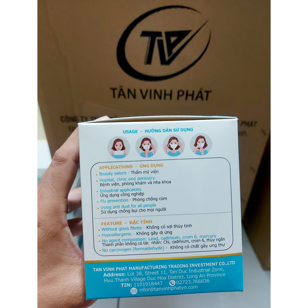 Khẩu trang y tế 4 lớp hộp 50 cái vải không dệt tự hủy(thân thiện môi trường), mềm, mịn, không đau vành tai - sản xuất VN