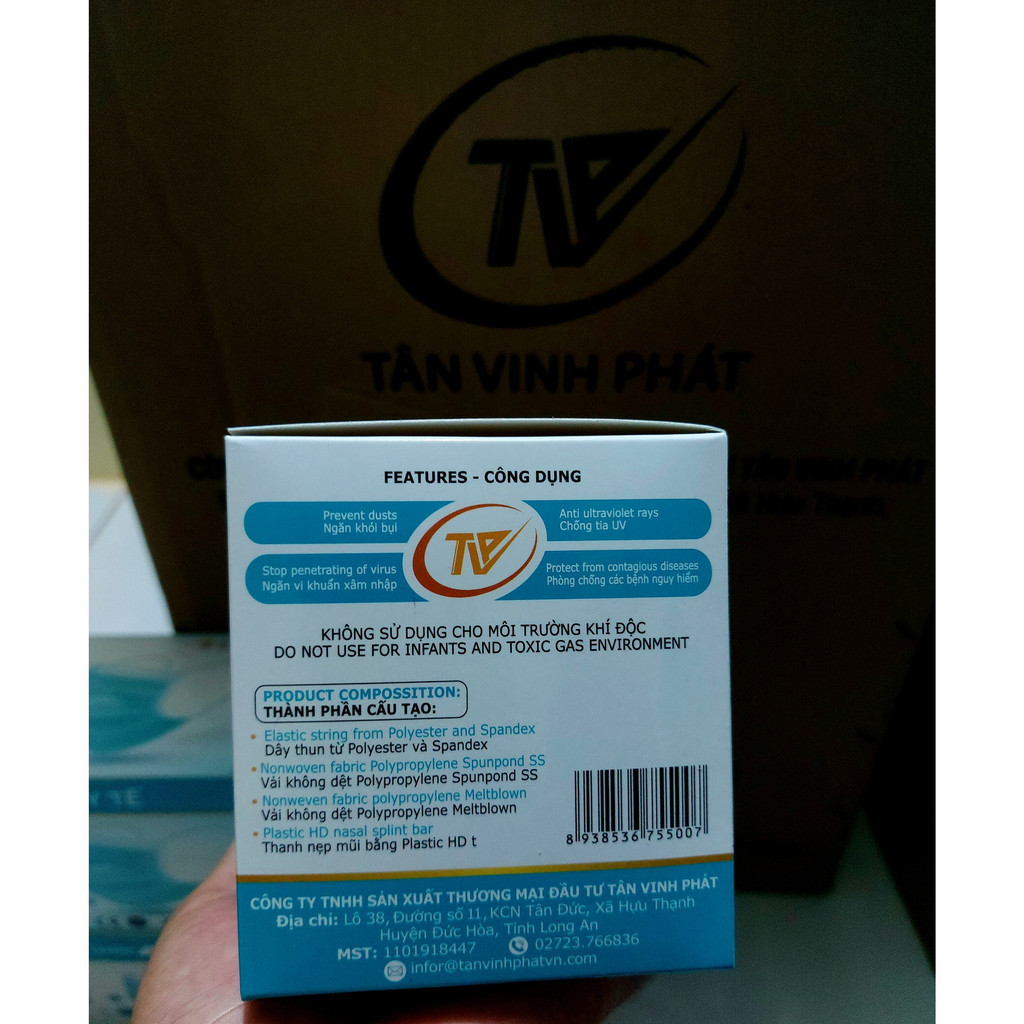 Khẩu trang y tế 4 lớp hộp 50 cái vải không dệt tự hủy(thân thiện môi trường), mềm, mịn, không đau vành tai - sản xuất VN