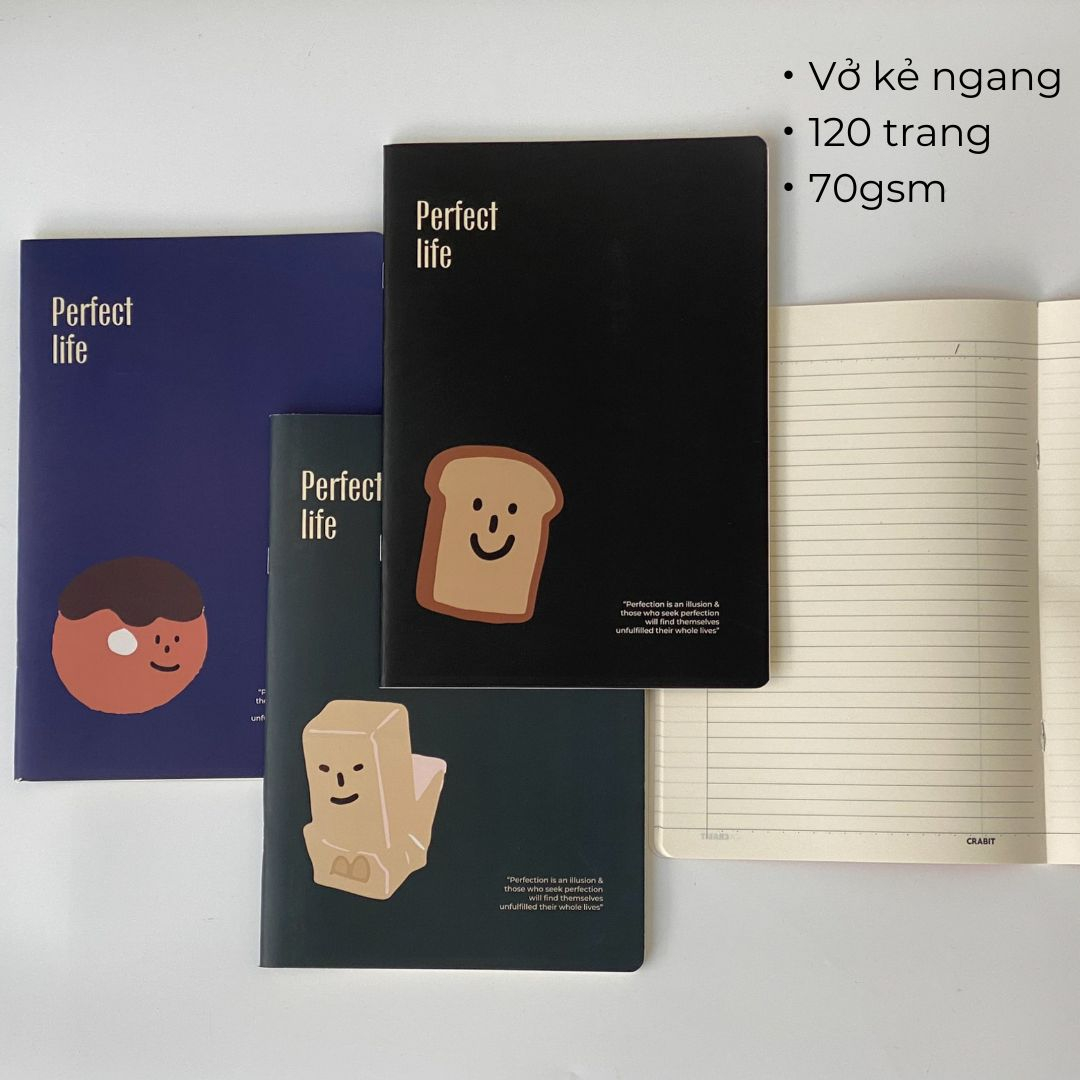 Vở kẻ ngang caro grid 80 120 trang ghi chép studygram Crabit Perfect Life