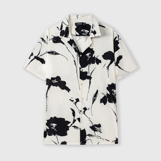 Áo sơ mi TOPGU họa tiết hoa dâm bụt màu kem thời trang nam, sơ mi Cuban shirt vải lụa thoáng mát