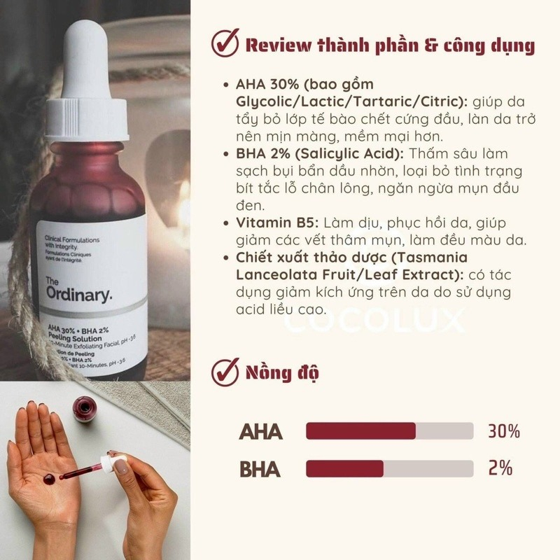 Serum peel da hoá học The Ordinary AHA 30% + BHA 2% Peeling Solution dung tích 30ml