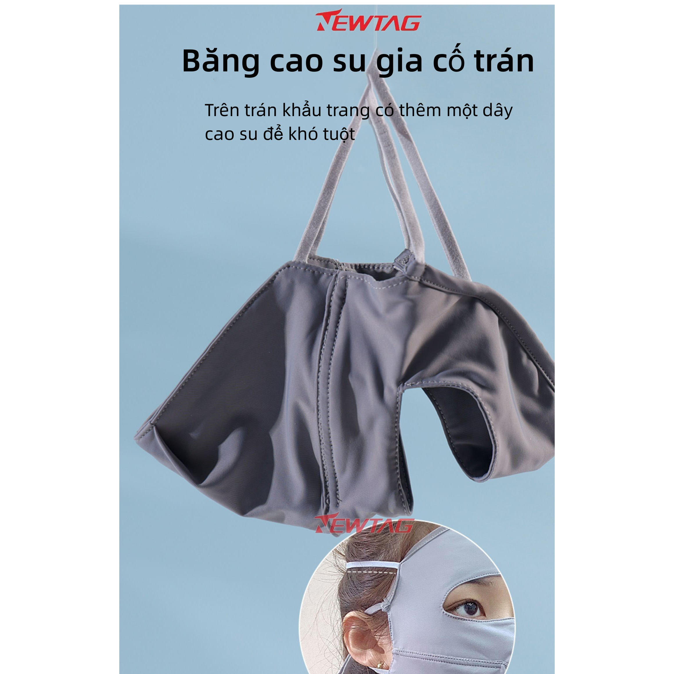 Khẩu trang toàn mặt chống 99% tia UV,Vòng đeo tai co giãn thoáng mát và thấm mồ hôi được nâng cấp để tạo sự thoải mái