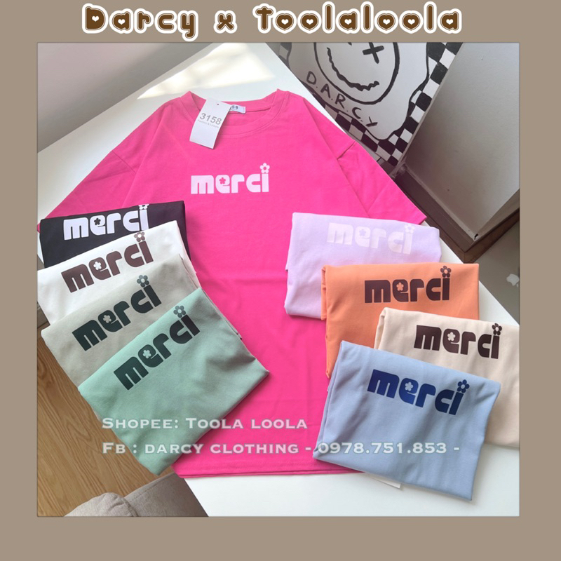 Áo thun 3158 Merci dễ thương áo phông nam nữ chất cotton khô