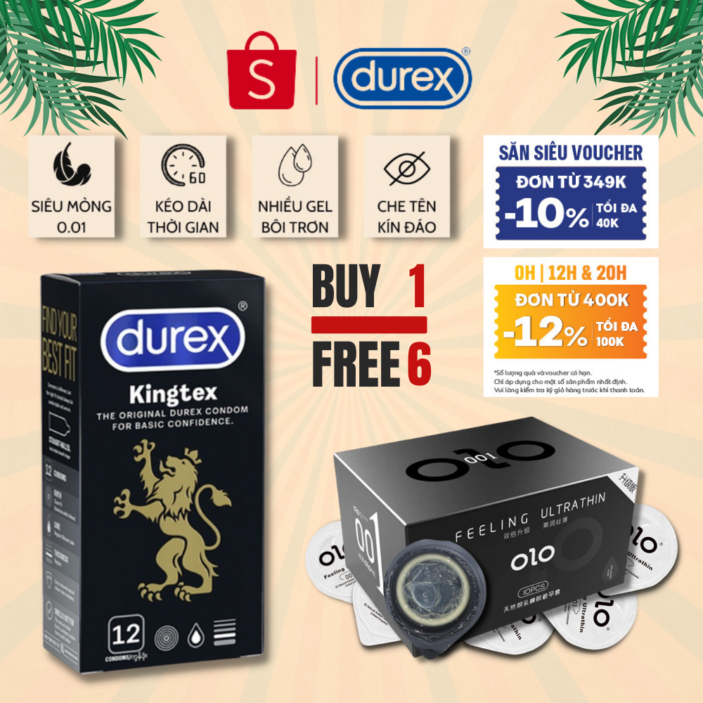Bao cao su durex kingtex Siêu mỏng - Tăng cảm giác - Không mùi - Hộp 10 BCS