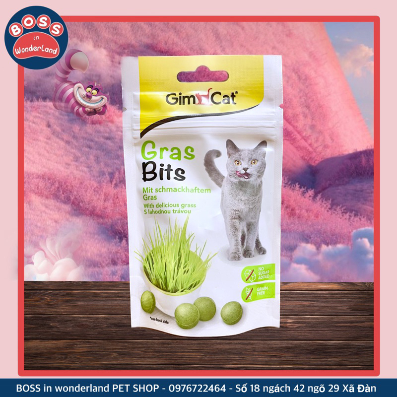 Viên cỏ tiêu búi lông  & viên phomai trứng cho thú cưng Gimcat