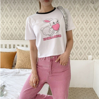 [ogniM Seoul] Áo croptop rabit cổ tròn cho nữ phong cách Hàn Quốc (Made in Korea)
