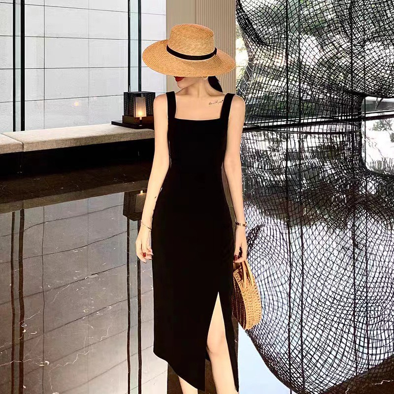 Váy 2 dây ôm body bản to, váy ôm body xẻ tà Maia Vay2sbantoxeta96_