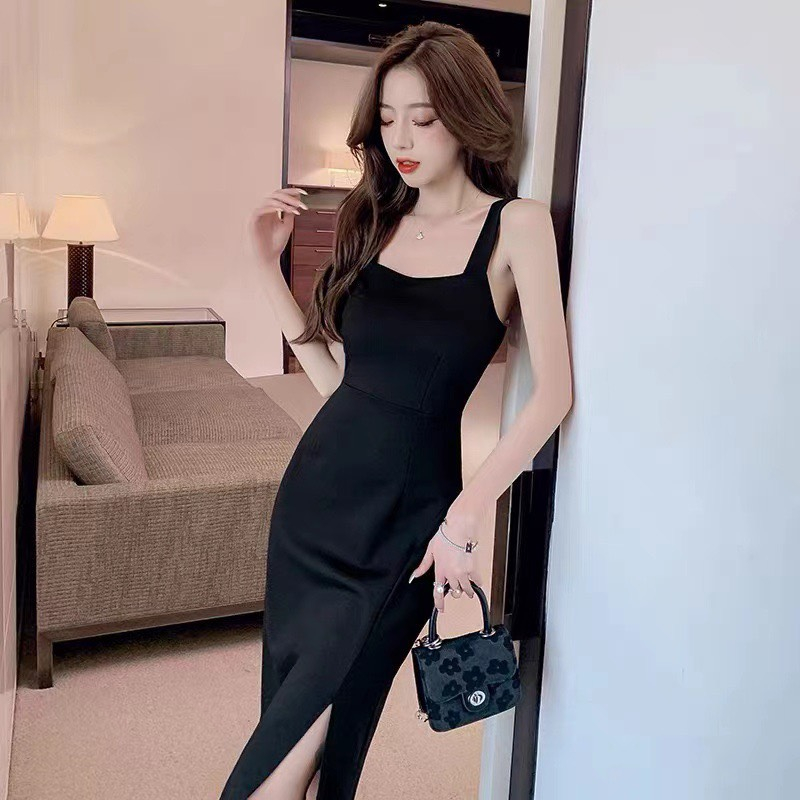 Váy 2 dây ôm body bản to, váy ôm body xẻ tà Maia Vay2sbantoxeta96_