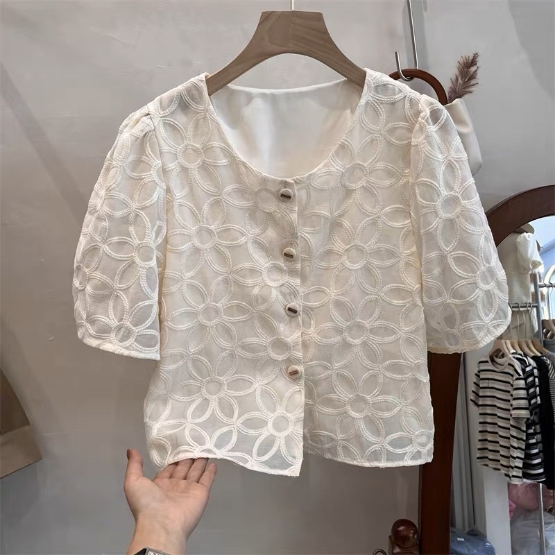 Áo Sơ Mi Tay Ngắn Nữ dom.in style , Áo SơMi Nữ Thiết Kết  Chất Liệu Vải ren 2 lớp mặc  Mùa Hè Thoáng Mát TN0053