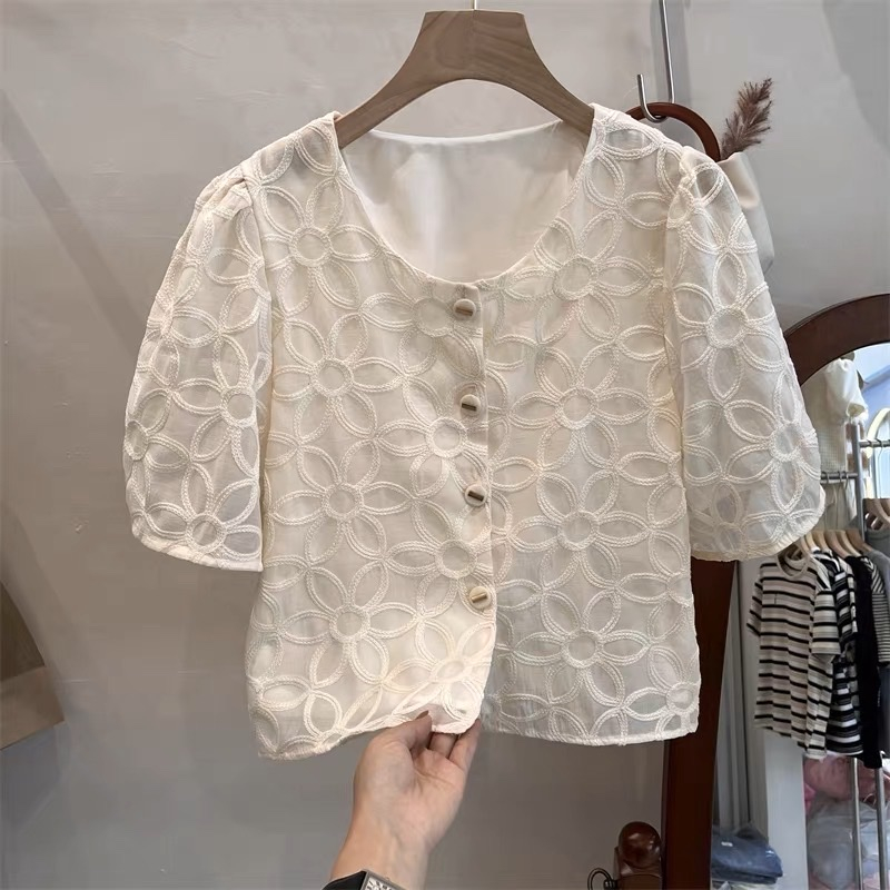 Áo Sơ Mi Tay Ngắn Nữ dom.in style , Áo SơMi Nữ Thiết Kết  Chất Liệu Vải ren 2 lớp mặc  Mùa Hè Thoáng Mát TN0053