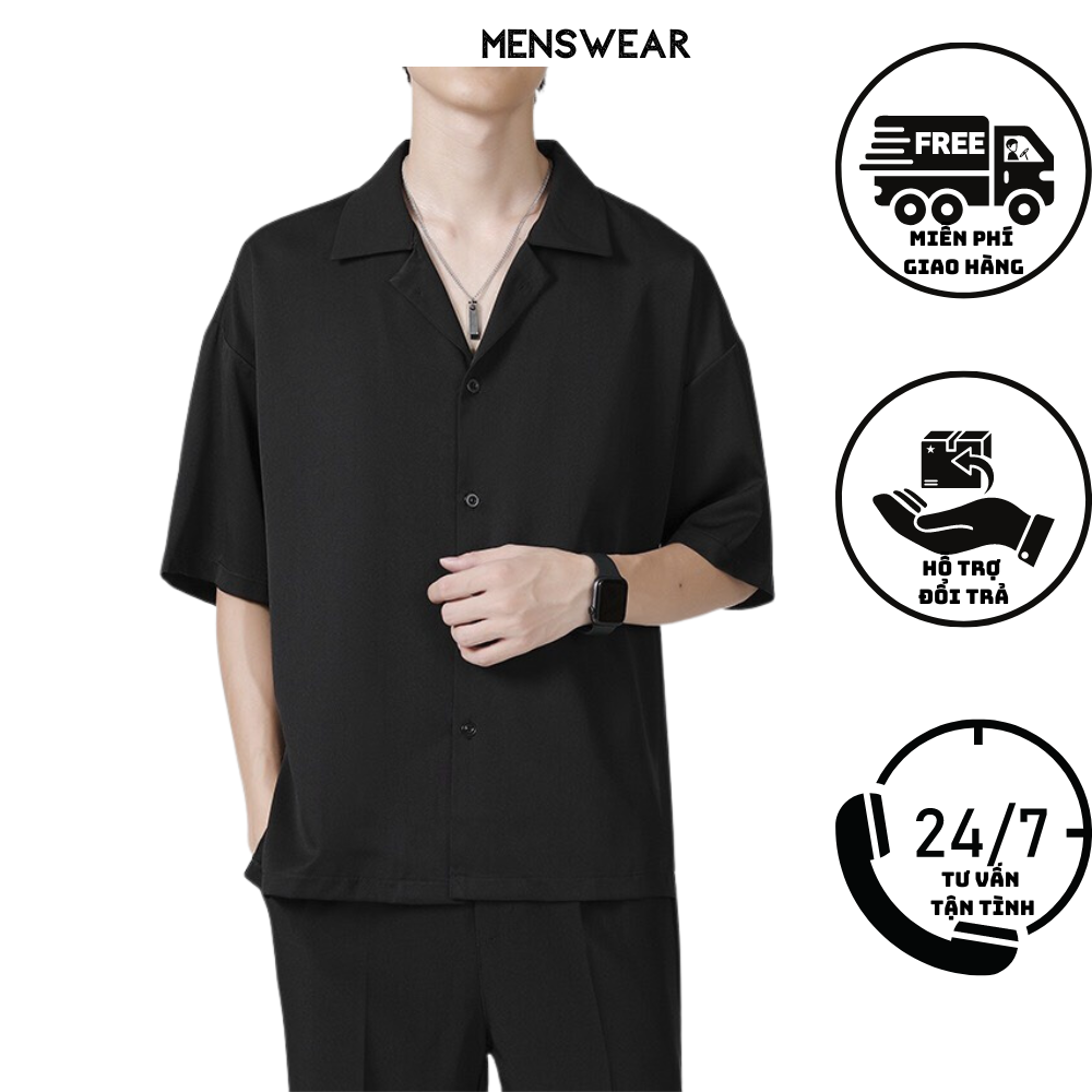 Áo sơ mi nam tay ngắn ,sơ mi cổ vest unisex  chất vải lụa mịn chống nhăn thương hiệu menswear. | BigBuy360 - bigbuy360.vn