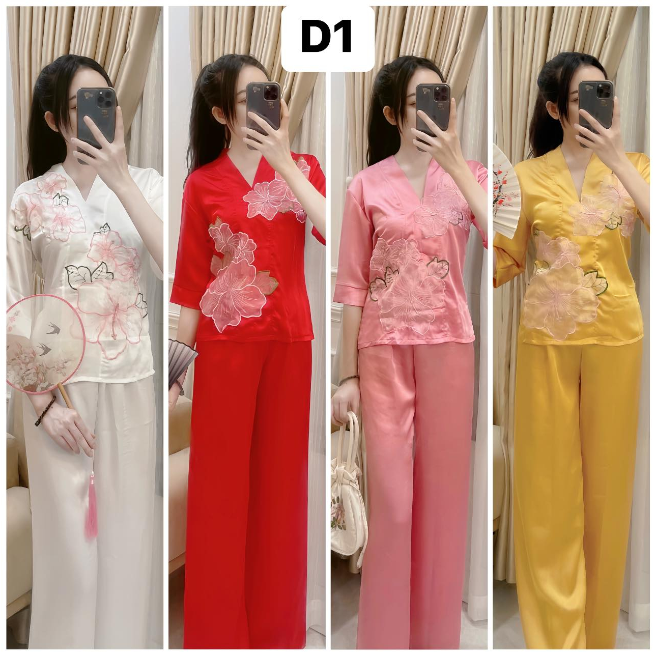 Đồ lam đi chùa vải lụa satin cao cấp mã d01 (sale)