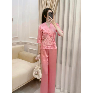 Đồ lam đi chùa vải lụa satin cao cấp mã d01 (sale)
