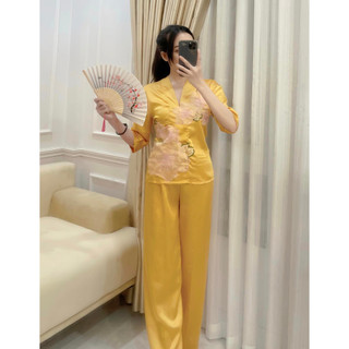 Đồ lam đi chùa vải lụa satin cao cấp mã d01 (sale)