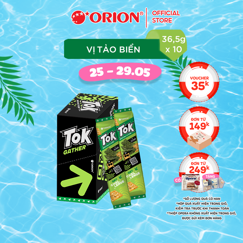 Hộp 10 gói Bánh Khoai Tây Nướng Tok Orion vị Tảo Biển 365g (36.5g x 10 gói/hộp)