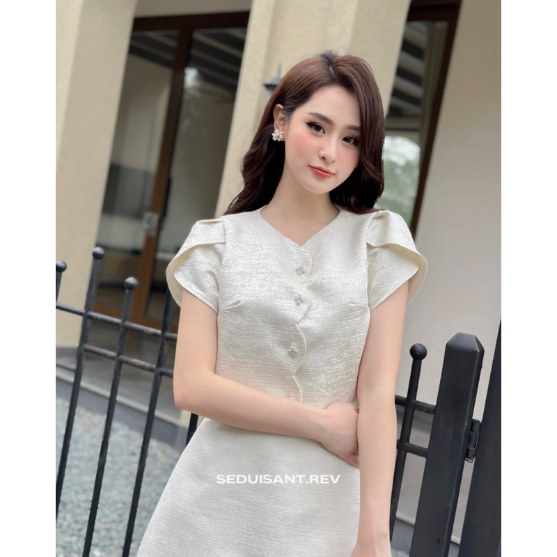 Audrey set- set tafta gấm áo croptop và chân váy ngắn dáng A lượn sóng SEDUISANT.REV