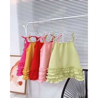Đầm kate hai dây chữ a bèo nhún tầng cho bé