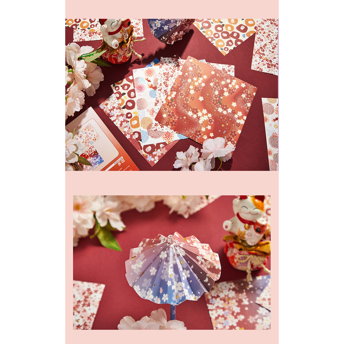 Giấy họa tiết hoa anh đào gấp origami, trang trí đồ handmade  - Set 15 tờ
